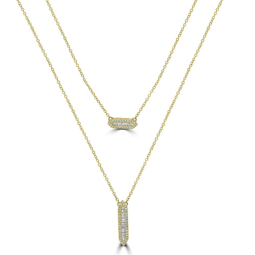 14k Gold Natural Diamond Double Bar Necklace (0.65 ct.wt)