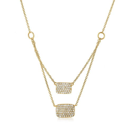 14k Gold Natural Diamond Double Strand Squares Necklace (0.29 ct.wt)
