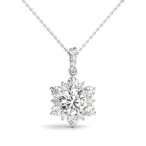 White Gold Flower Halo Diamond Pendant (1.25 ct.tw.)