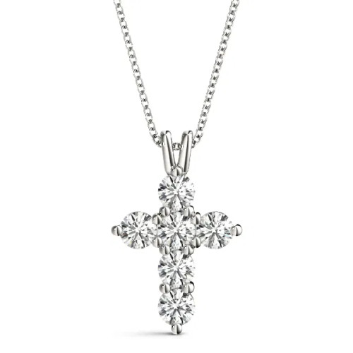 White Gold Cross Diamond Necklace Lined(0.75 ct.tw.)