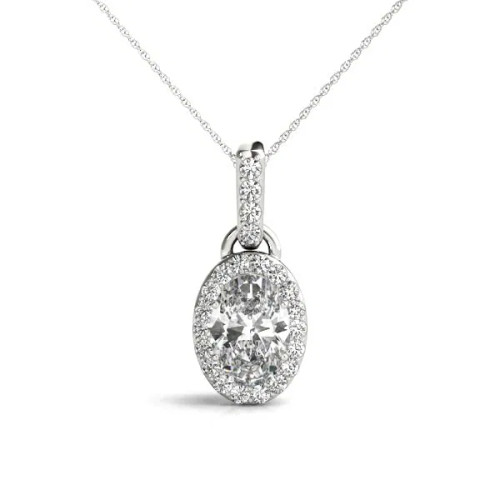 White Gold Oval Halo Diamond Necklace (0.55 ct.tw.)