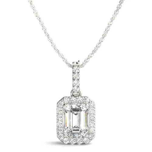 White Gold Asscher Halo Diamond Necklace (0.55 ct.tw.)