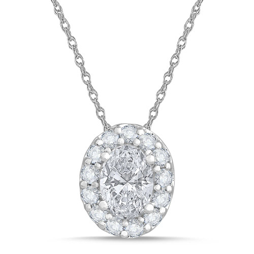 White Gold Oval Halo Diamond Pendant (1.00 ct.tw.)
