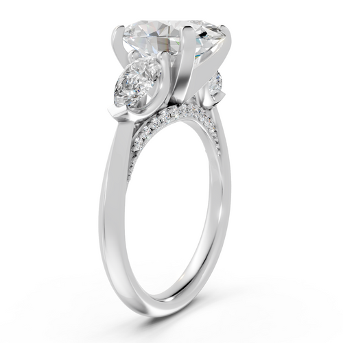 3-Stone Engagement Ring with Pear Side Stones and Pavé Bridge in 14K Gold (3.98 cttw)