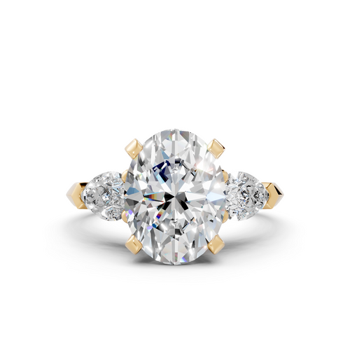 3-Stone Engagement Ring with Pear Side Stones and Pavé Bridge in 14K Gold (3.98 cttw)
