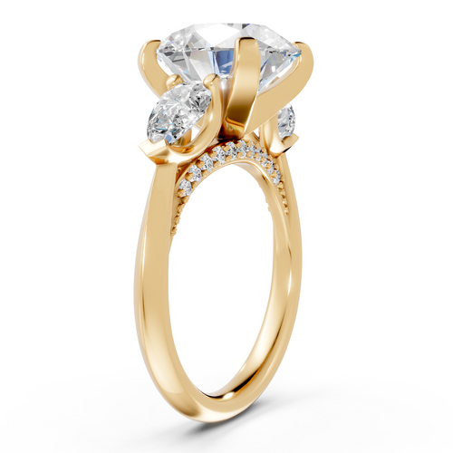 Round Brilliant & Pear-Cut Three-Stone Ring with Pavé Bridge (3.98 cttw)