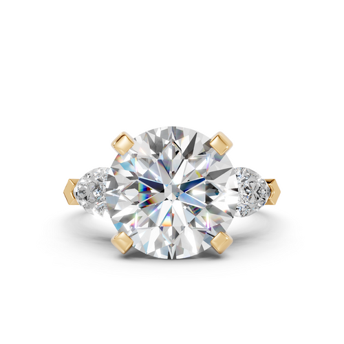 Round Brilliant & Pear-Cut Three-Stone Ring with Pavé Bridge (3.98 cttw)