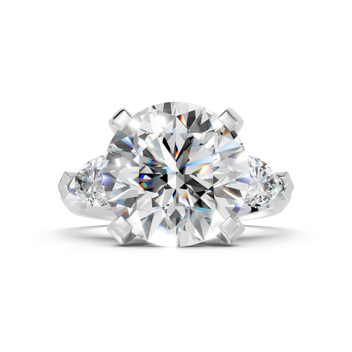 Round Brilliant & Pear-Cut Statement Three-Stone Ring (6.18 cttw)