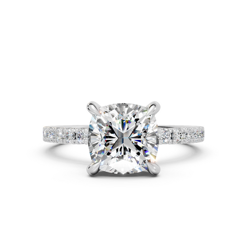 Cushion-Cut Diamond Hidden Halo Engagement Ring (2.48 cttw)