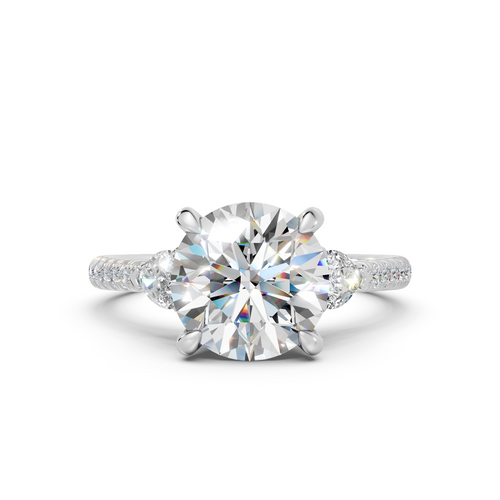 Round Three-Stone Engagement Ring with Pear Accents (2.54 cttw)