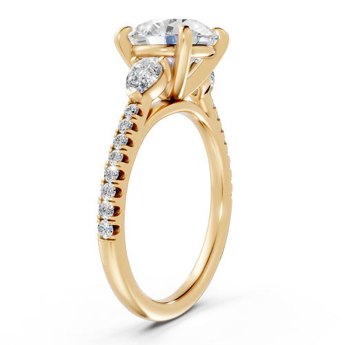 Round Three-Stone Engagement Ring with Pear Accents (2.54 cttw)