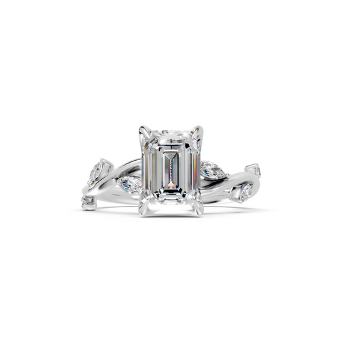 Emerald Nature-Inspired Vine Engagement Ring with Marquise Accents (2.31 cttw)