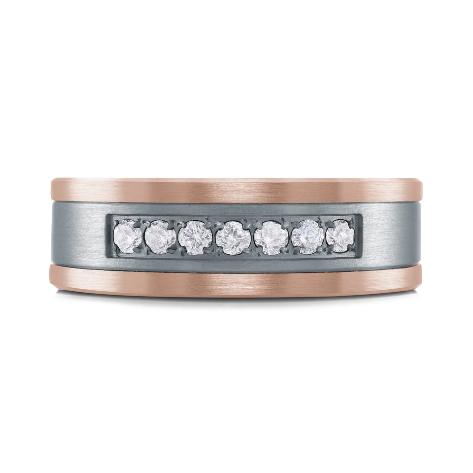 Tantalum & 14K Rose Gold 7mm Men's Ring (0.20 ct.tw.)