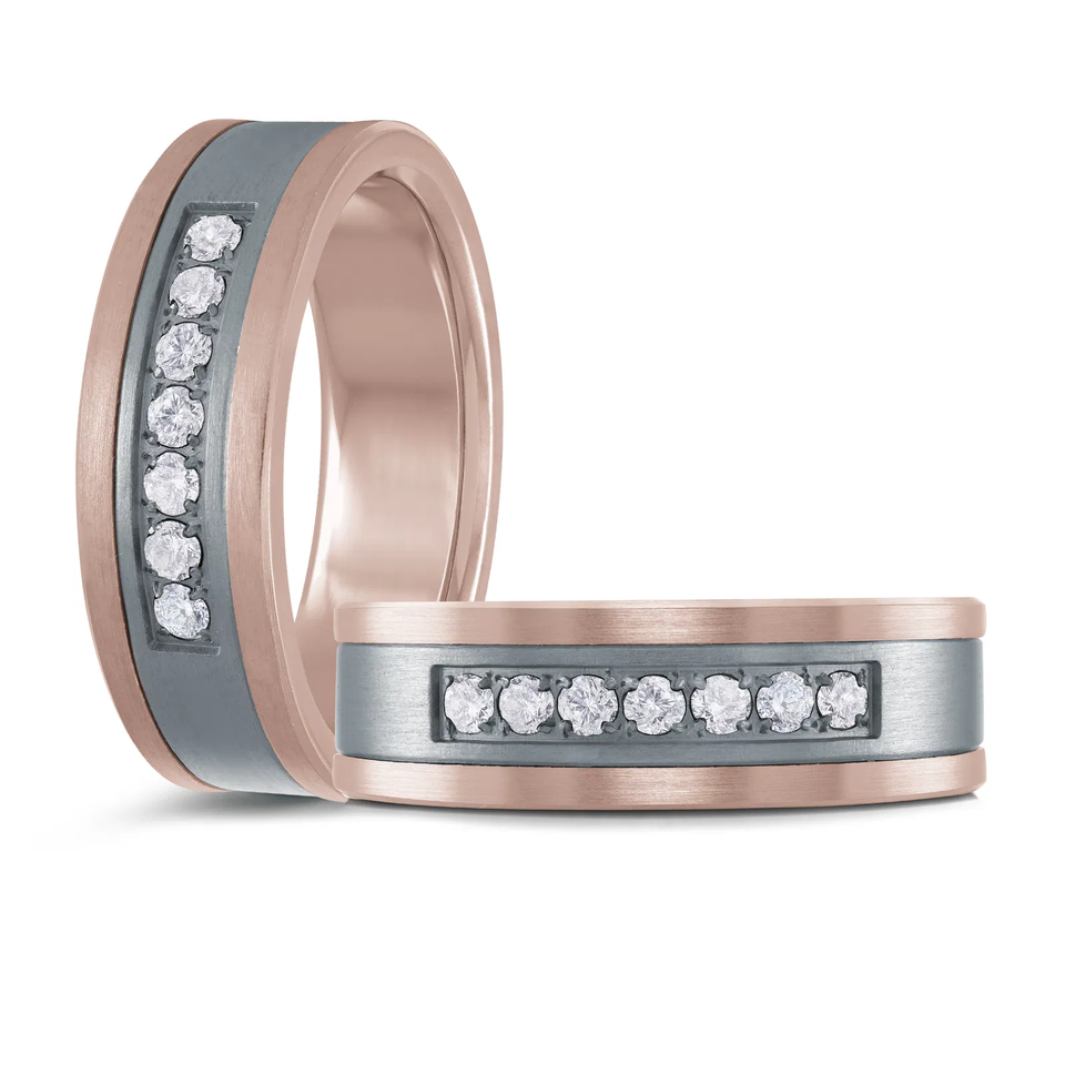 Tantalum & 14K Rose Gold 7mm Men's Ring (0.20 ct.tw.)