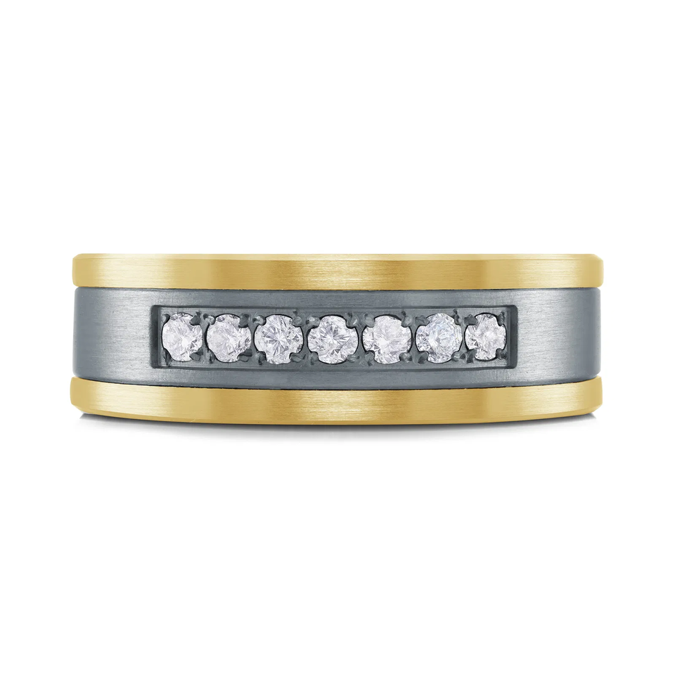 Tantalum & 14K Yellow Gold 7mm Men's Ring (0.20 ct.tw.)