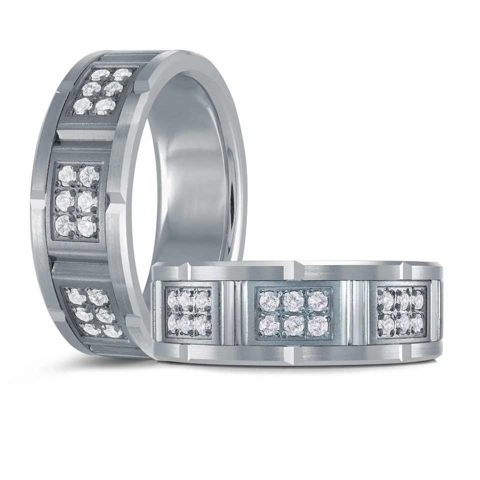Tantalum & 14K White Gold 8mm Men's Ring (0.30 ct.tw.)