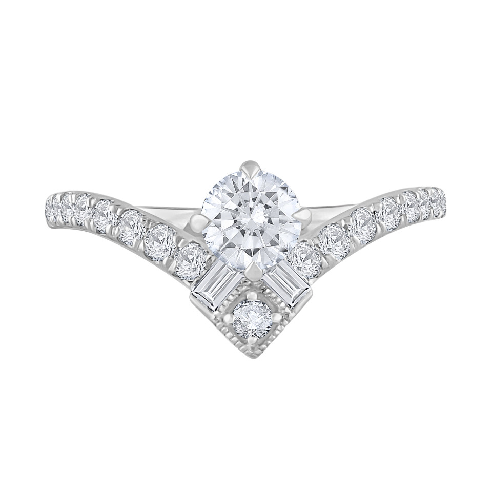 Round and Baguette Chevron Engagement Ring (Setting-0.50 ct. tw.)