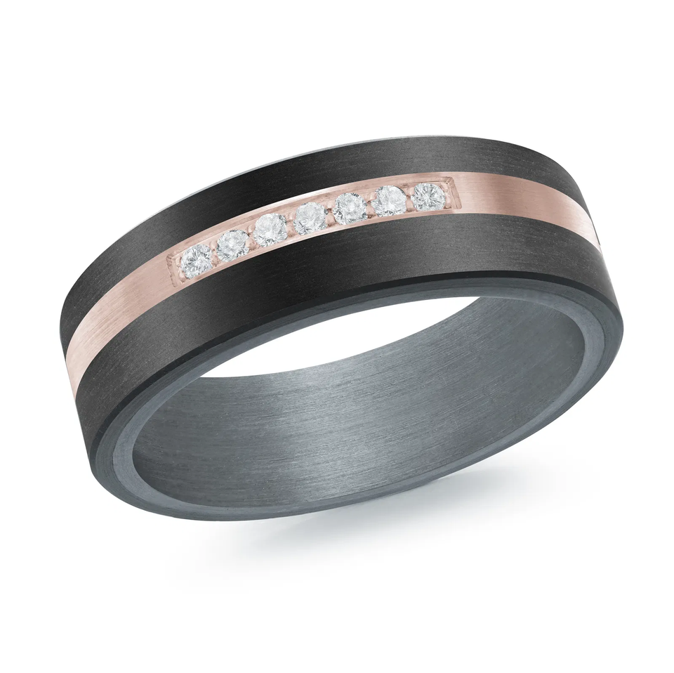 Tantalum & 14K Rose Gold 7mm Men's Ring (0.10 ct.tw.)
