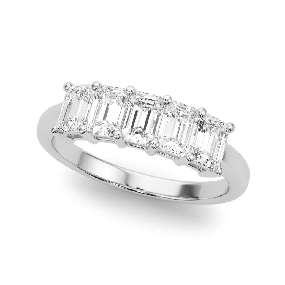 White Gold Five-Stone Emerald Diamond Wedding Ring (2.00 ct.tw.)