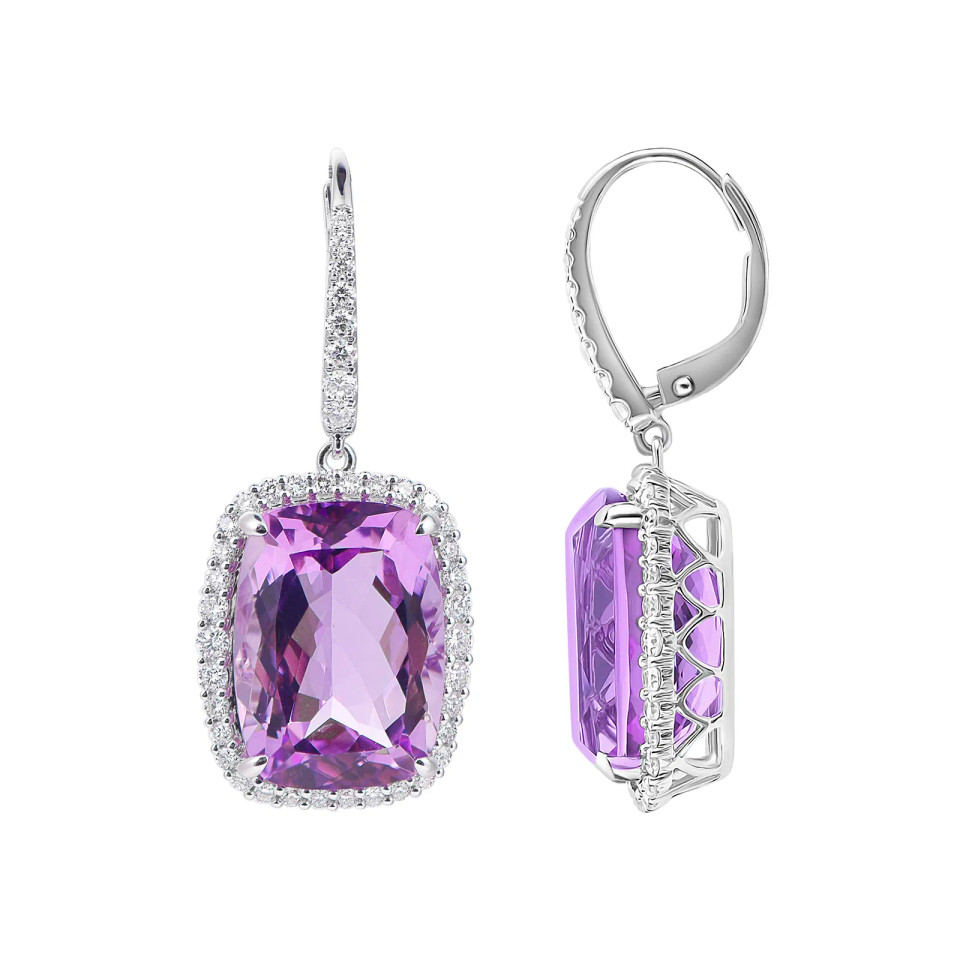 Amethyst Cushion Cut Earrings with Diamonds(0.03 ct.tw)