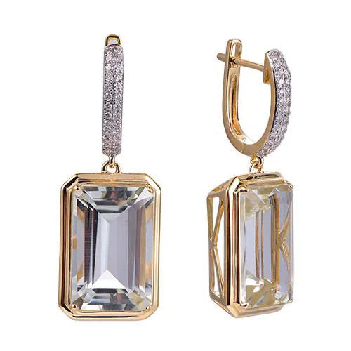 Green Amethyst Octagon Cut Earrings with Diamonds(0.19 ct.tw)