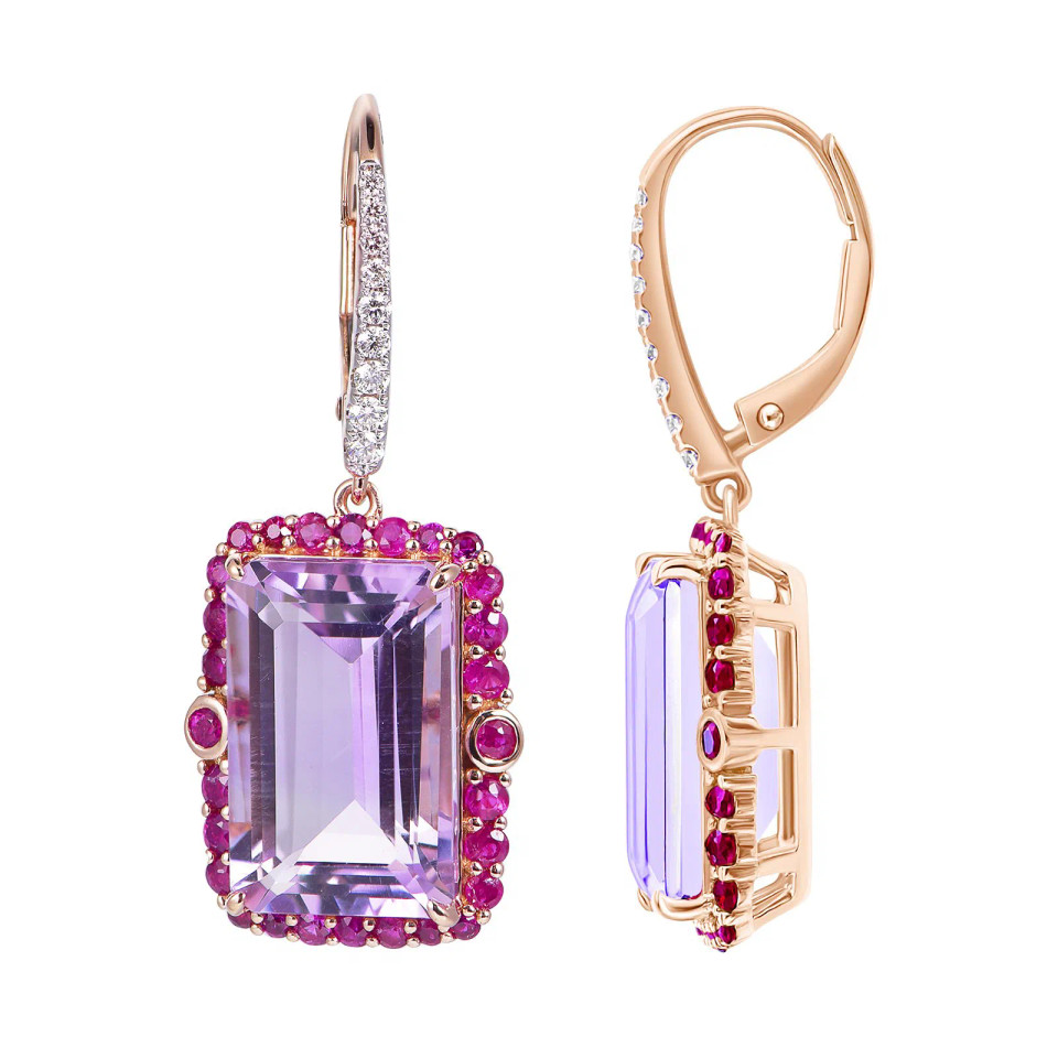Pink Amethyst Octagon Cut Earrings with Diamonds(0.04 ct.tw)