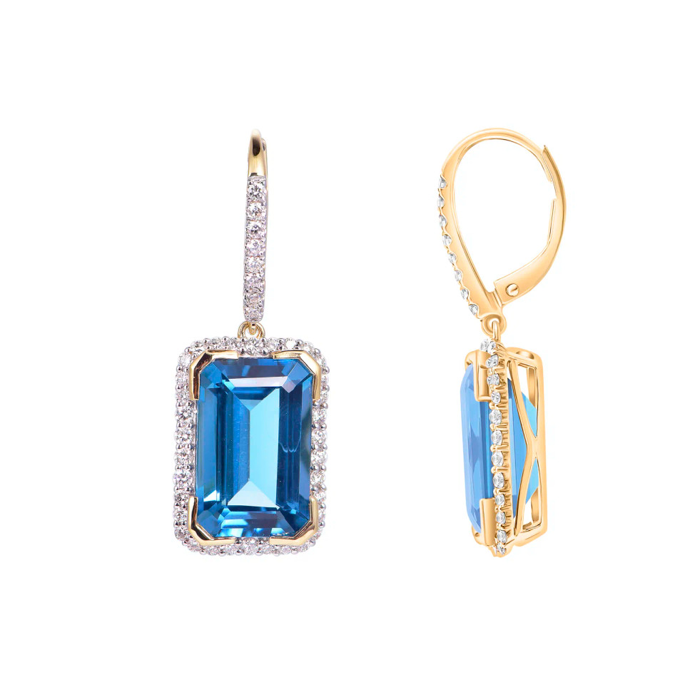 London Blue Topaz Octagon Cut Earrings with Diamonds(0.33 ct.tw)