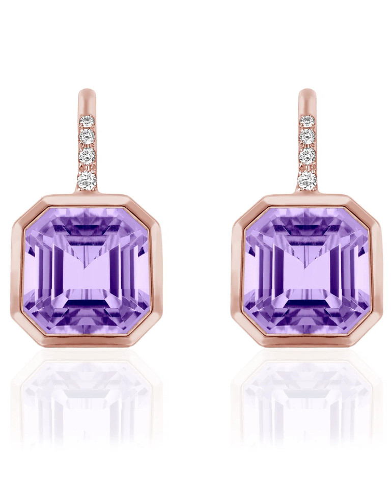 Lavender Amethyst Asscher Cut Earrings with Diamonds (0.10 ct.tw.)