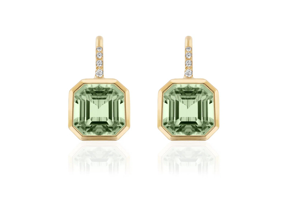 Prasiolite Asscher Cut Earrings with Diamonds (0.10 ct.tw.)