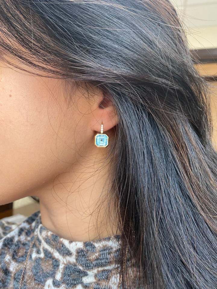 Blue Topaz Asscher Cut with Diamonds (0.10 ct.tw.)