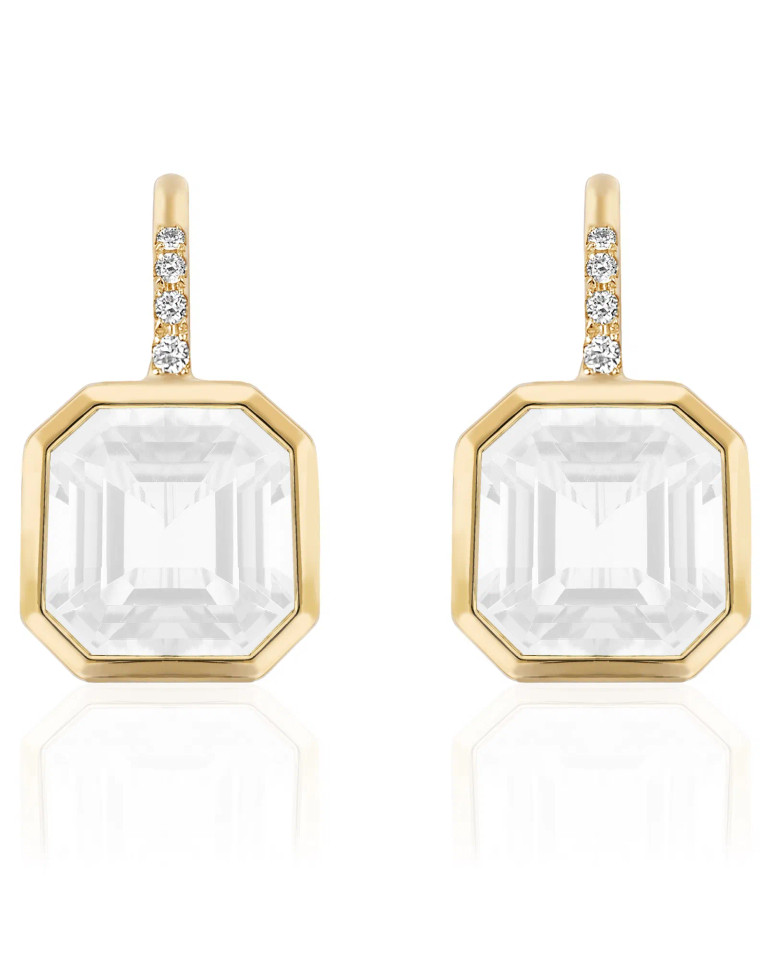 Moon Quartz Asscher Cut Earrings with Diamonds (0.10 ct.tw.)