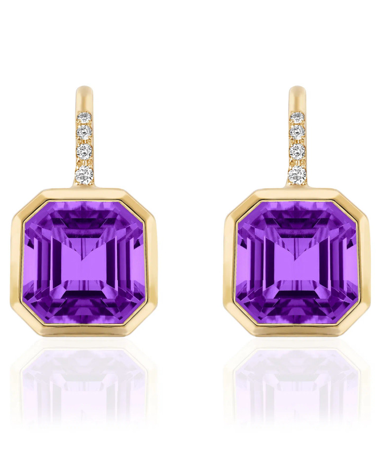 Amethyst Asscher Cut Earrings with Diamonds Earrings (0.10 ct.tw.)
