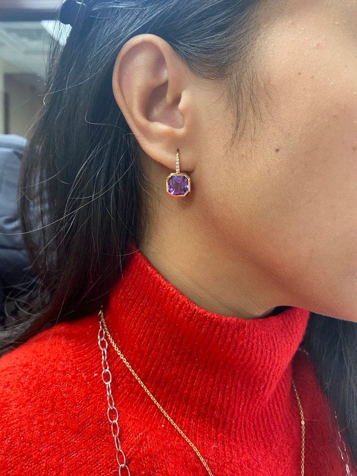 Amethyst Asscher Cut Earrings with Diamonds Earrings (0.10 ct.tw.)