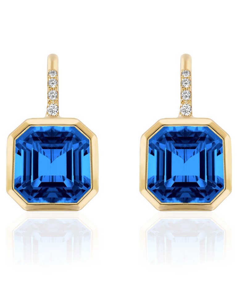 London Blue Topaz Asscher Cut Earrings with Diamonds (0.10 ct.tw.)