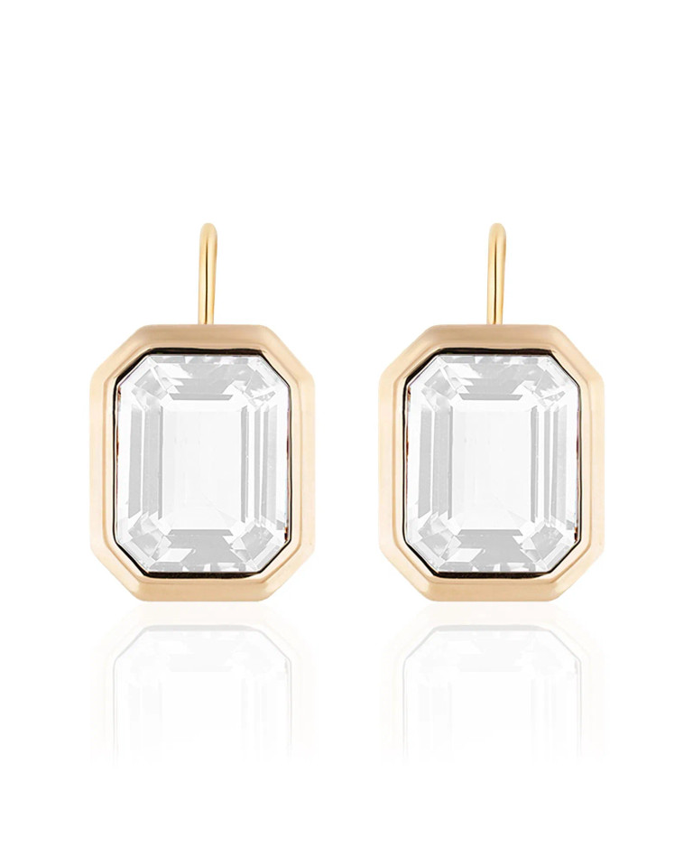 Moon Quartz Emerald Cut Bezel Set Earrings