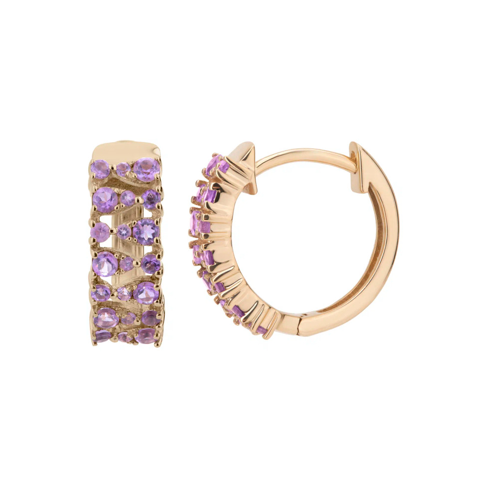 14K Yellow Gold Amethyst Hoop Earrings