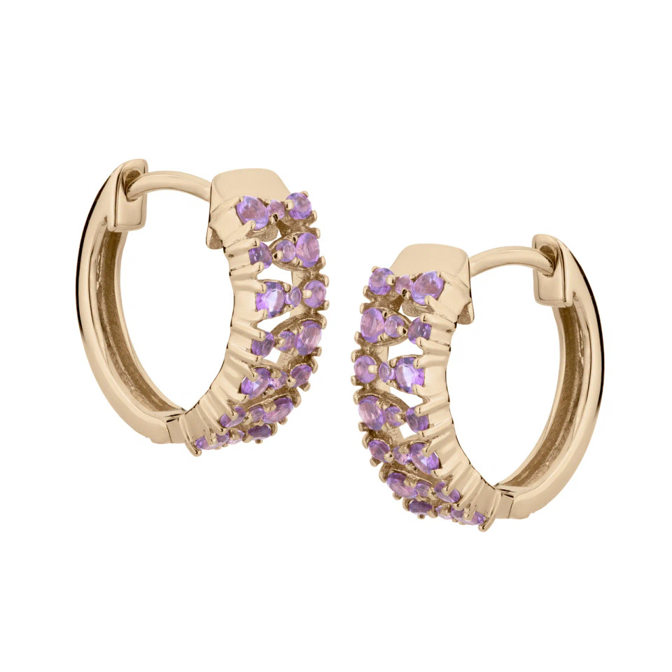 14K Yellow Gold Amethyst Hoop Earrings