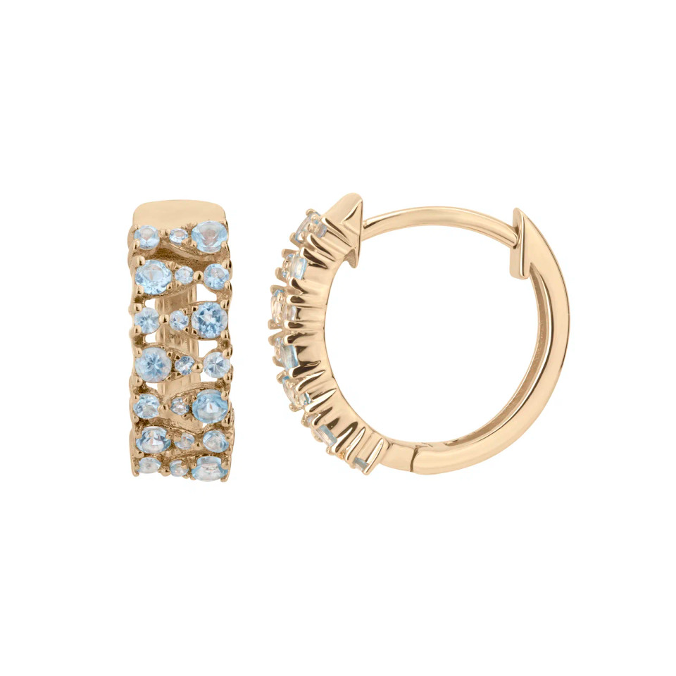 14K Yellow Gold Swiss Blue Topaz Hoop Earrings