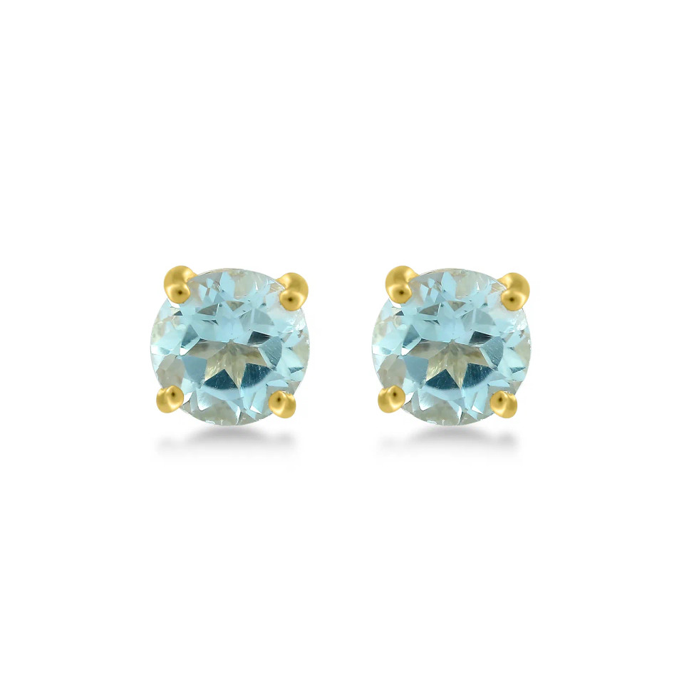 14K Yellow Gold Sky Blue Topaz Gemstone Earrings
