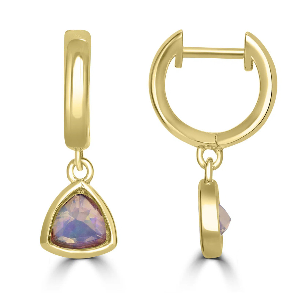 14K Yellow Gold Ethiopian Opal Dangle Earrings