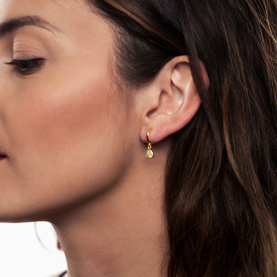 14K Yellow Gold Ethiopian Opal Dangle Earrings