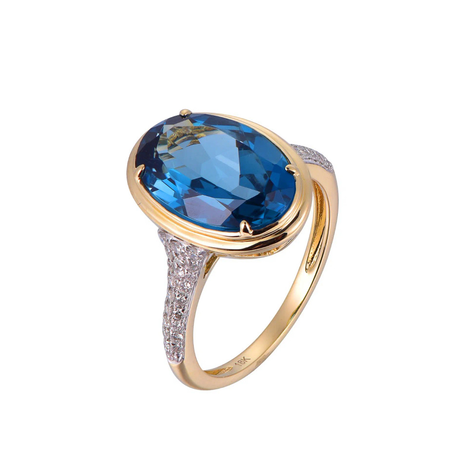 London Blue Topaz Oval Cut Ring with Diamonds(0.21 ct.tw)