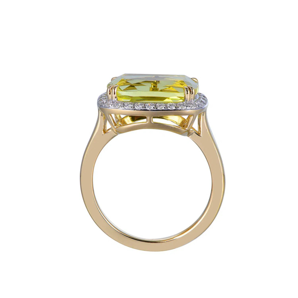 Lemon Quartz Cushion Cut Ring with Diamonds(0.30 ct.tw)