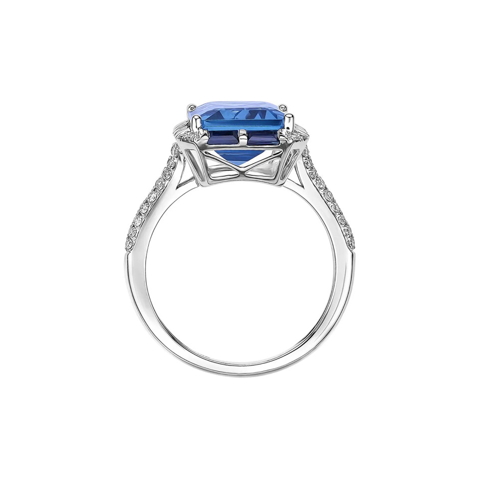 Blue Sapp Bug Octagon Cut Ring with Diamonds(0.26 ct.tw)