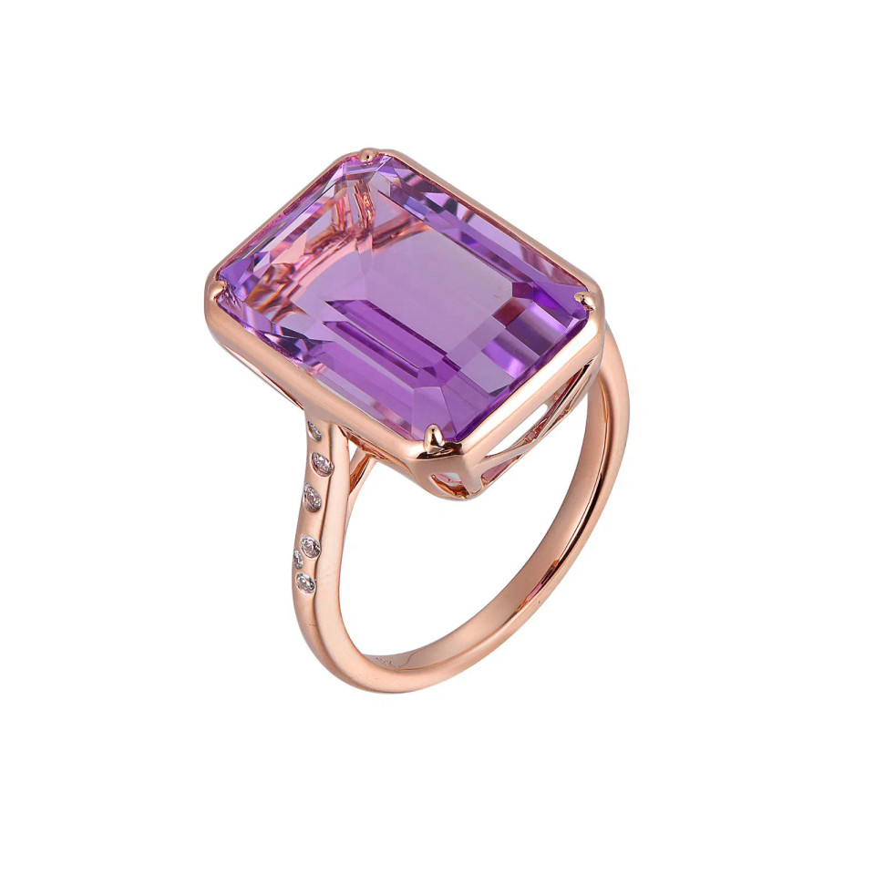 Amethyst Octagon Cut Ring with Diamonds(0.06 ct.tw)