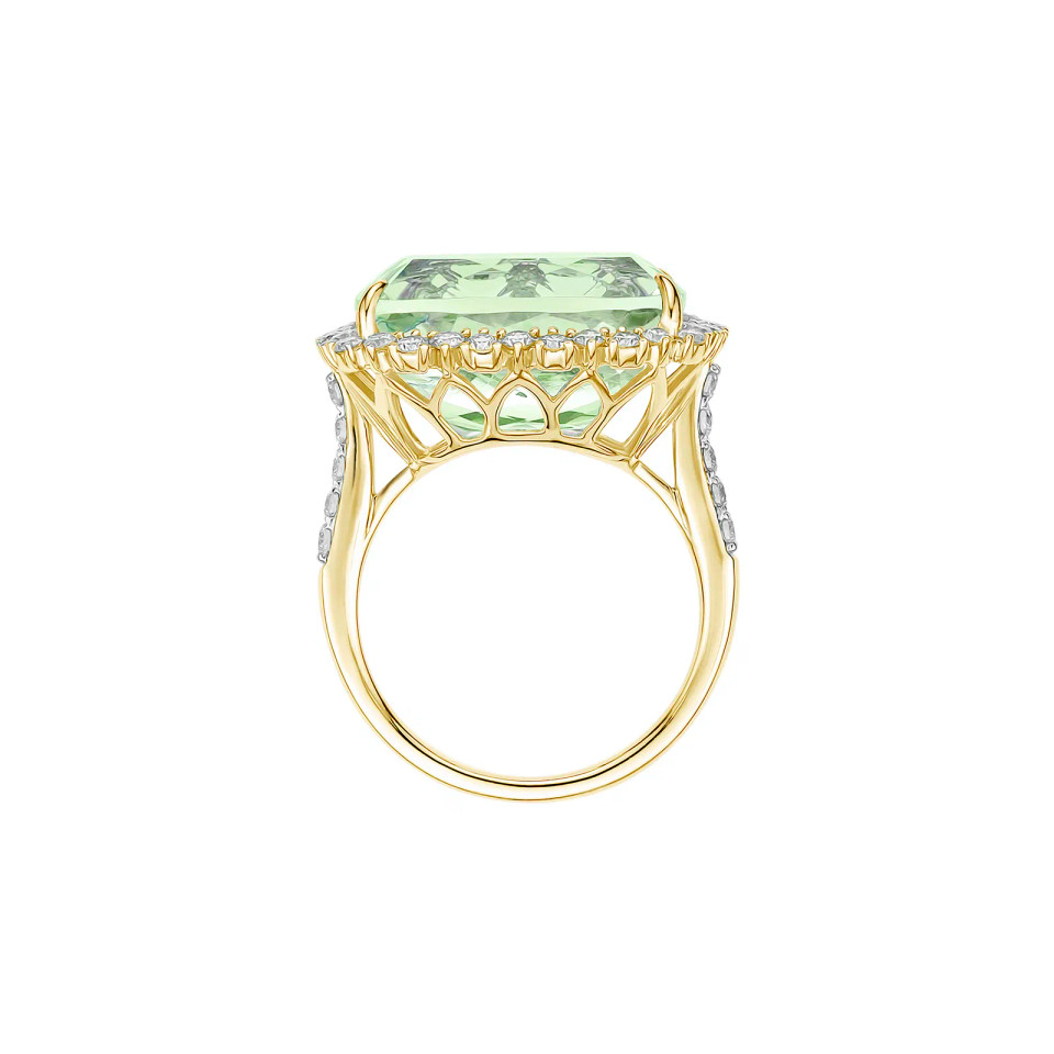Green Amethyst Cushion Cut Ring with Diamonds(0.83 ct.tw)