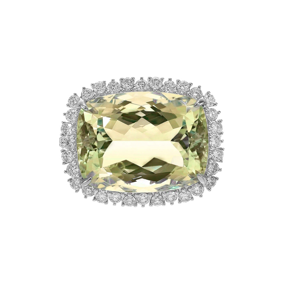 Green Amethyst Cushion Cut Ring with Diamonds(0.83 ct.tw)
