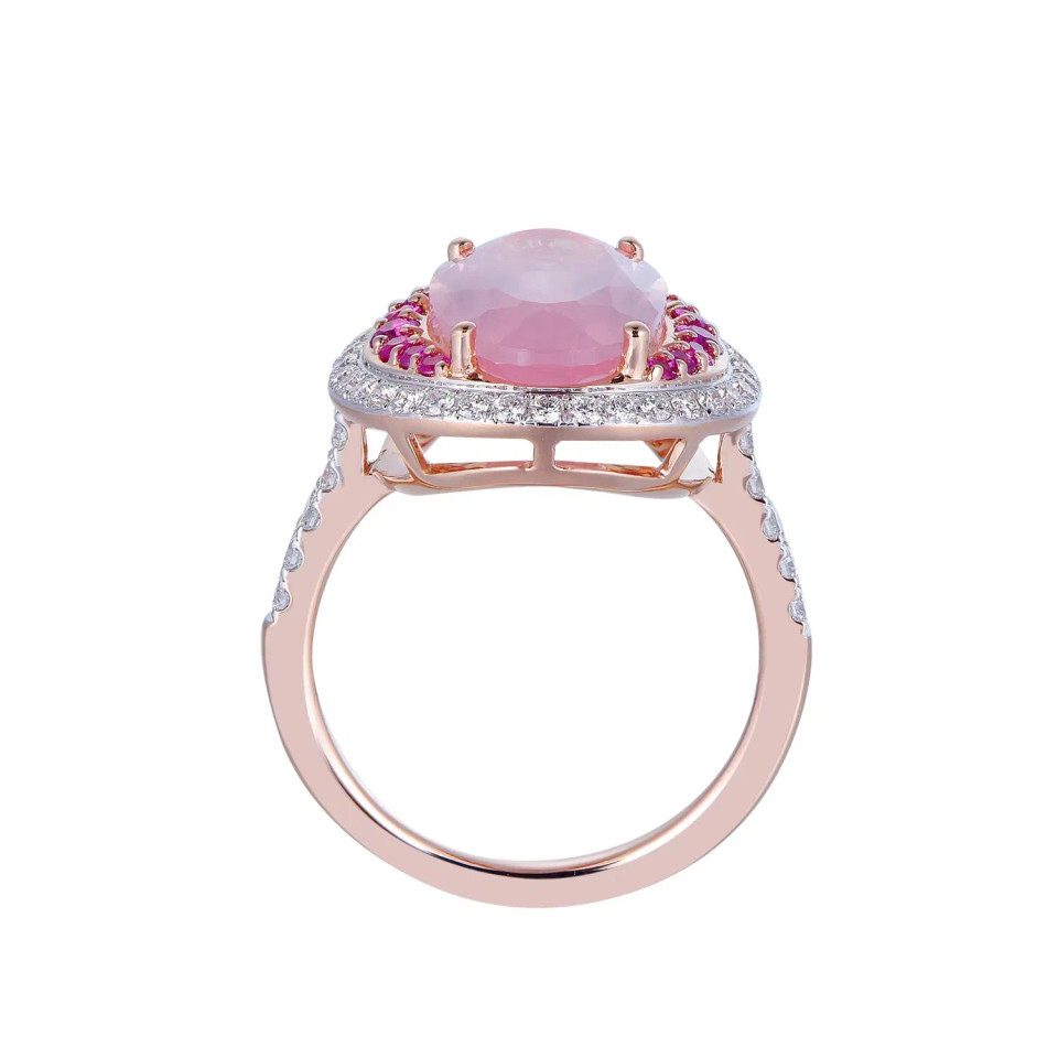 Rose Quartz Oval Cut Ring with Diamonds(0.46 ct.tw)