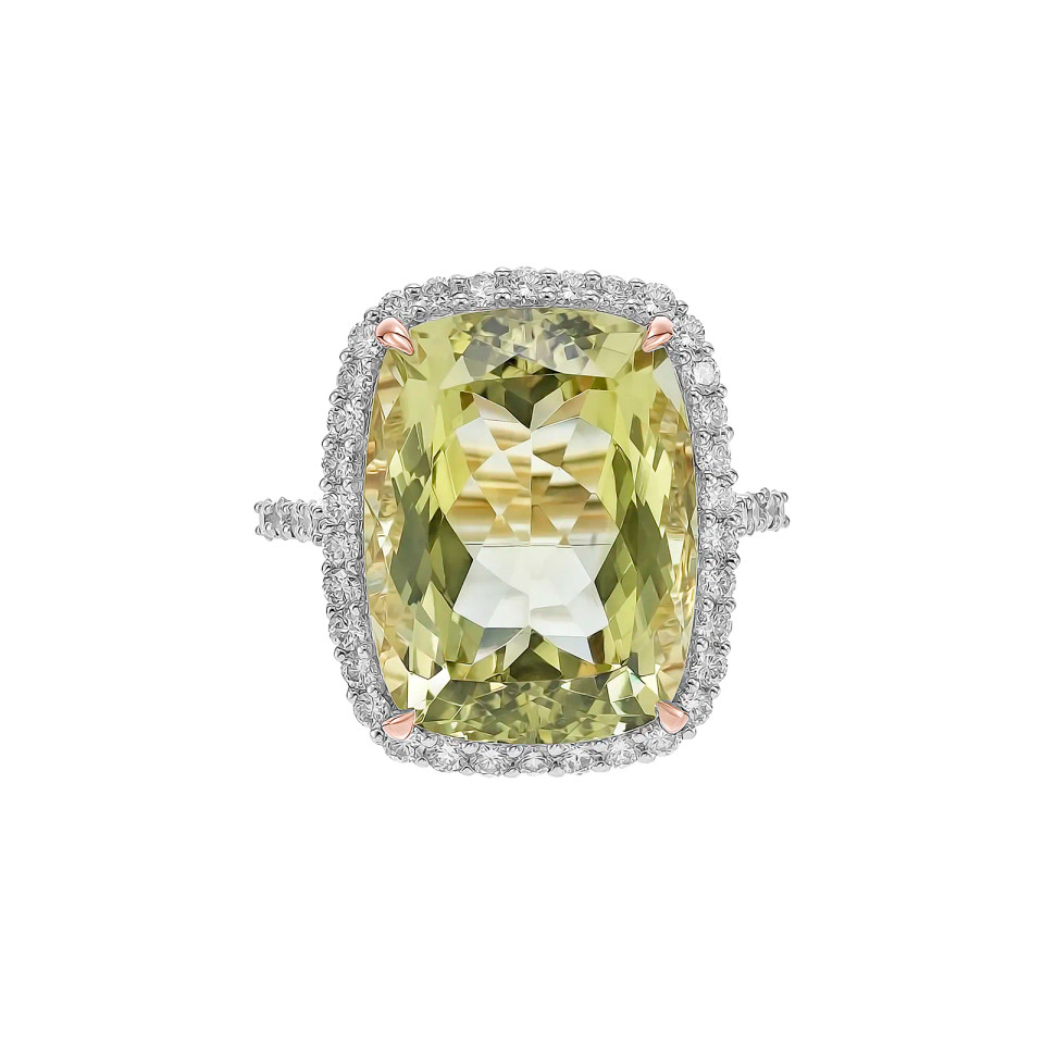 Lemon Quartz Cushion Cut Ring with Diamonds(0.82 ct.tw)