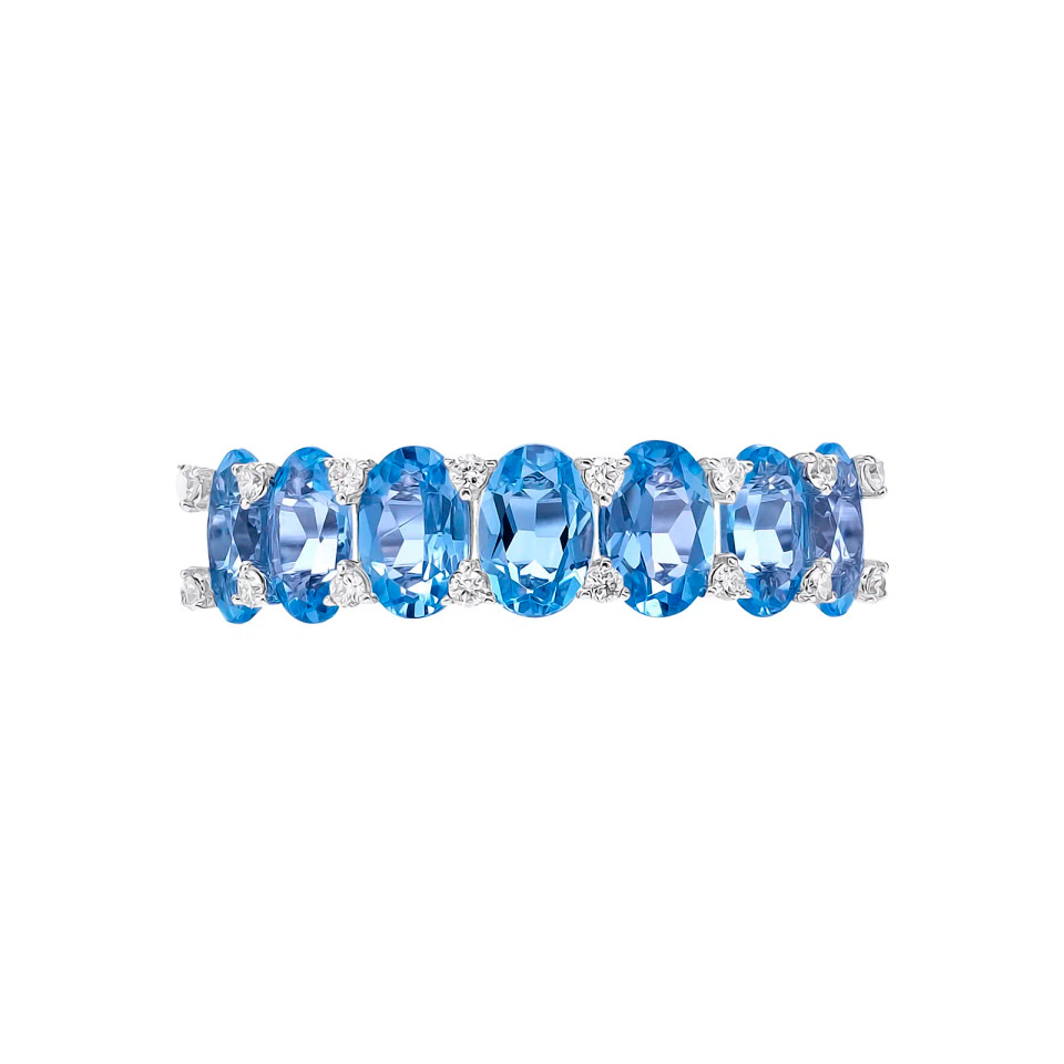 Swiss Blue Topaz Oval Cut Ring with Diamonds(0.14 ct.tw)